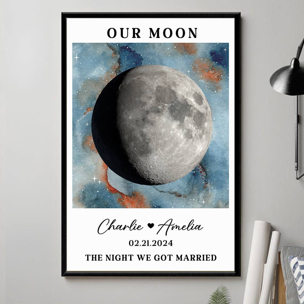 Gradient Couple Custom Moon Phase Anniversary Date Personalized Poster, Anniversary Gift, Wedding Gift For Couple