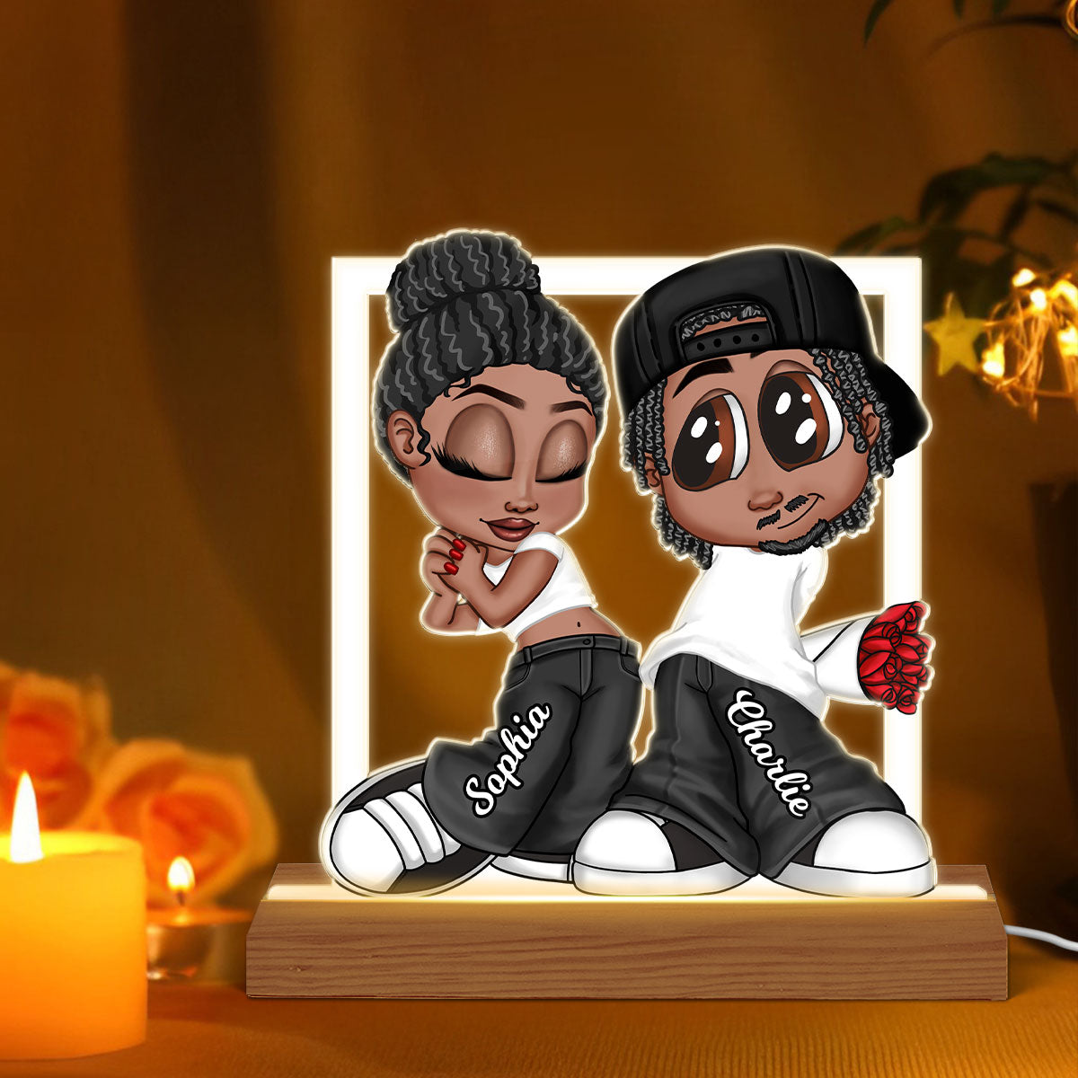 Y2K Couple Frame Personalized Acrylic LED Night Light,  Gift Anniversary Gift for Him for Her