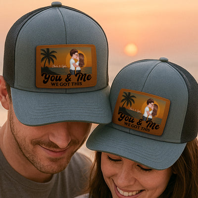 Retro Beach Summer Couple Kissing Personalized Leather Patch Hat