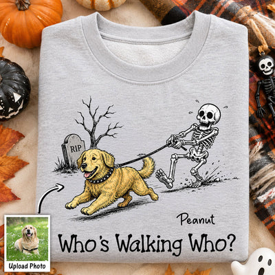 Funny Halloween Dog Who's Walking Who - Personalized Shirt - Upload Photo - Gift For Dog Lovers