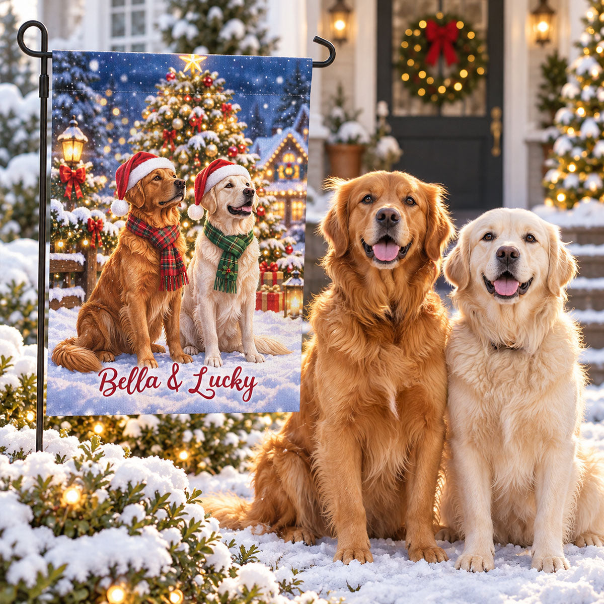 Winter Christmas Dog Cat Photo Upload - Personalized Garden Flag - Holiday Decoration For Dog Lovers, Cat Lovers