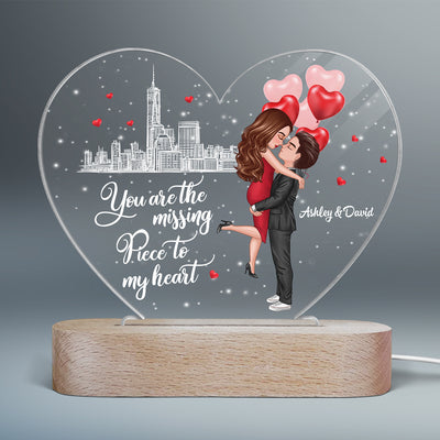 The Missing Piece To My Heart Personalized Heart Plaque LED Night Light - Acrylic LED Lamp - Valentine‘s Day Gift For Him, Gift For Her