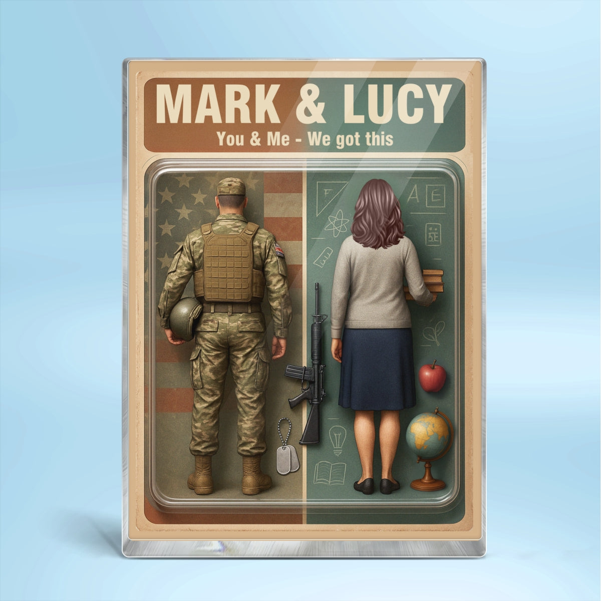 You & Me We Got This Military & Teacher Couple Realistic Figures Style Personalized Acrylic Block Plaque