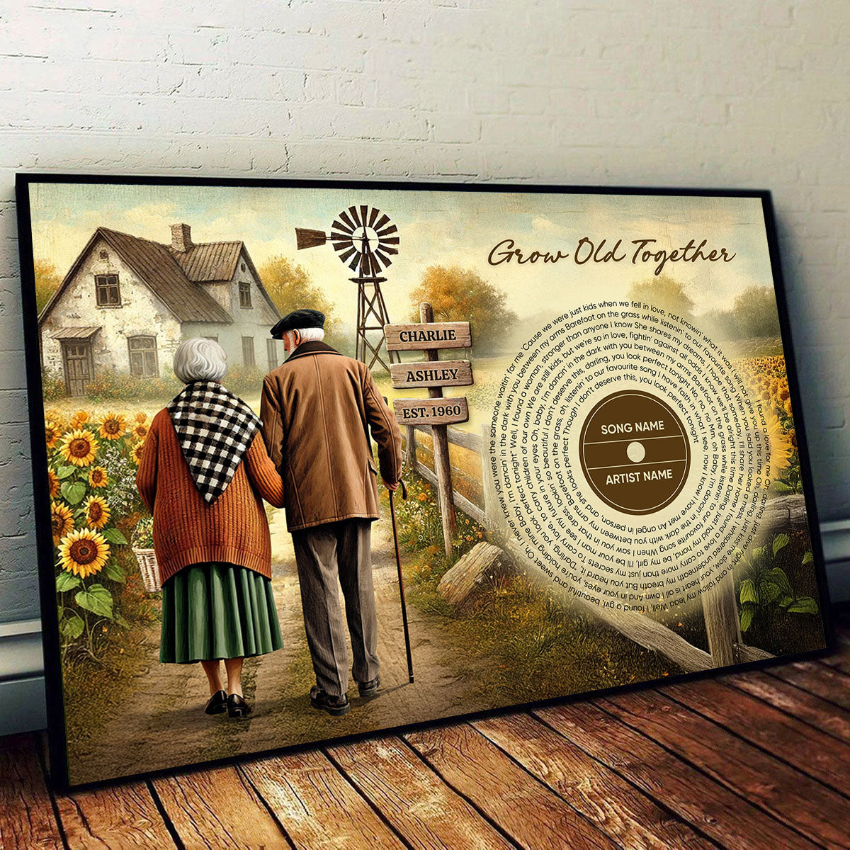 Couple Growing Old Together Favorite Song Vinyl Lyrics Personalized Poster, Heartfelt 2025  Gift, Anniversary Gift For Couple, For Him, For Her, Husband, Wife