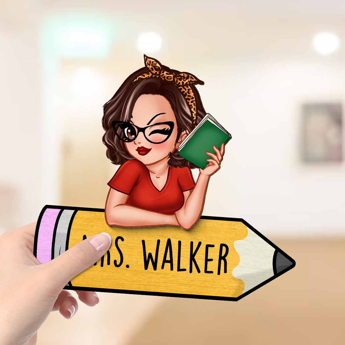 Doll Teacher Reading Books Personalized 2-Layer Wooden Plaque, Back To School Gift For Teacher, Teacher Appreciation Gift