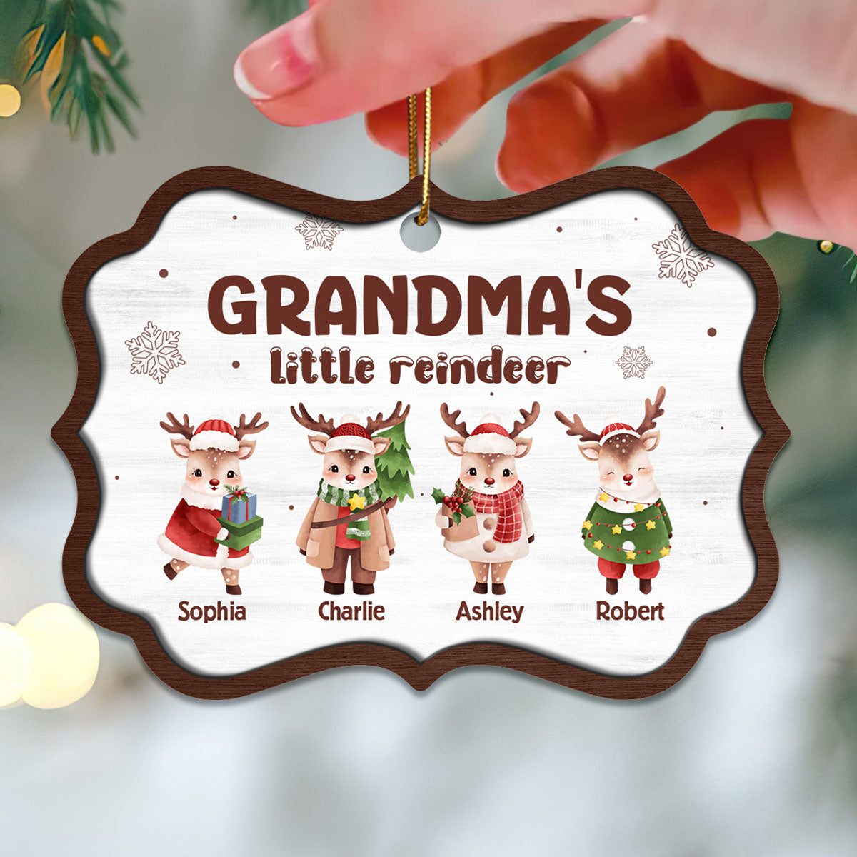 Grandma's Little Reindeers Cute Christmas Personalized Wooden Ornament