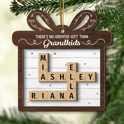 There's No Greater Gift Than Grandkids Crossword Art Puzzle Personalized 2-Layer Wooden Ornament, Christmas Gift For Grandma, For Mom