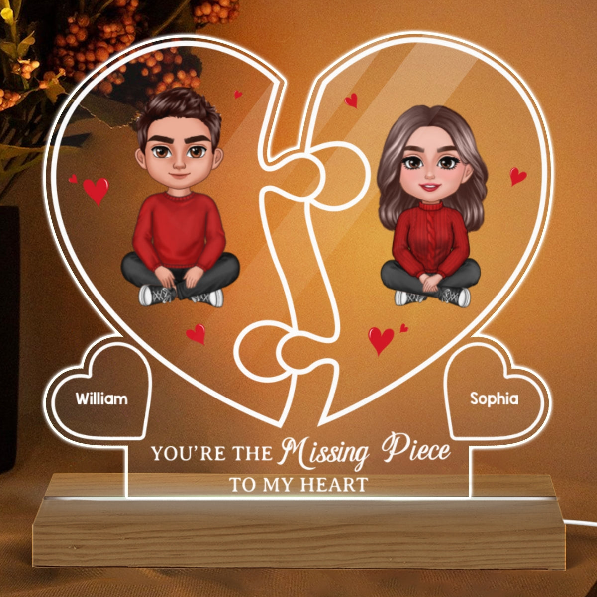 Missing Pieces To My Hearts Crossed Legs Couple Personalized Custom Shape Acrylic LED Night Light