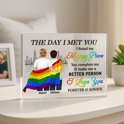 Pride Month LGBT Couple The Day I Met You Personalized Rectangle Acrylic Block Plaque, Gift For Couple