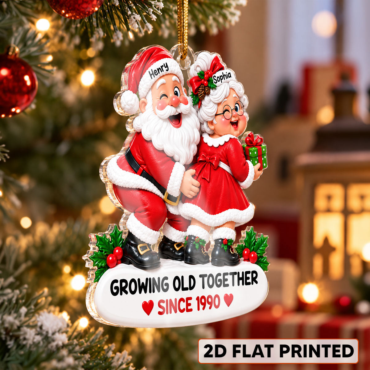 Funny Old Couple Growing Old Together - Personalized Acrylic Ornament - Funny Christmas Gift For Him, For Her, For Husband, Wife