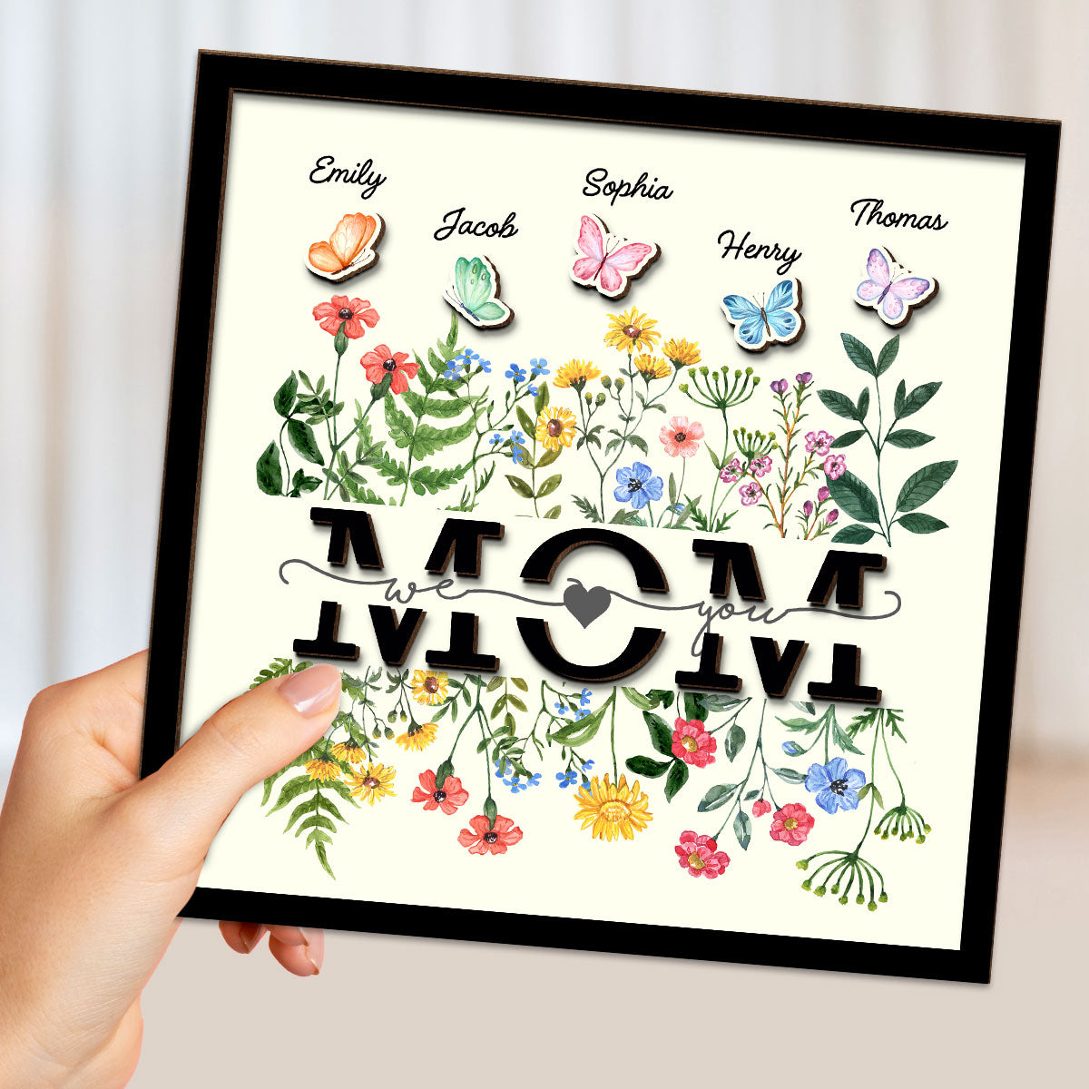 Grandma Mom Wild Flowers Butterflies Personalized 2-layer Wooden Plaque