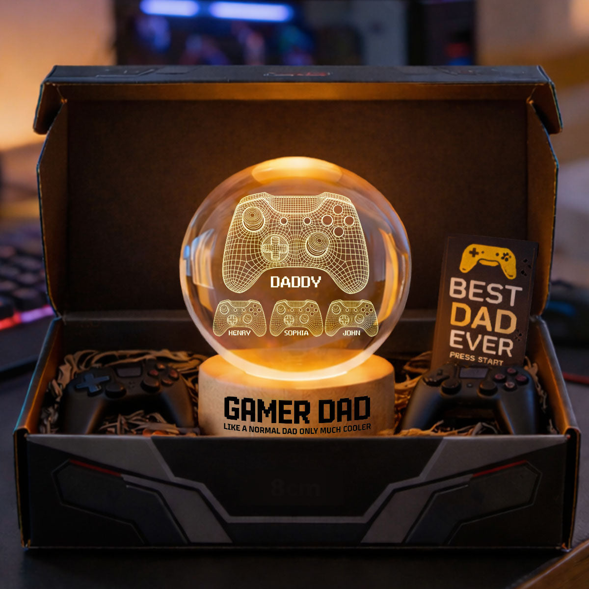 Gamer Dad Like A Normal Dad But Cooler - Personalized Crystal Ball LED Night Light - Father's Day Gift For Dad