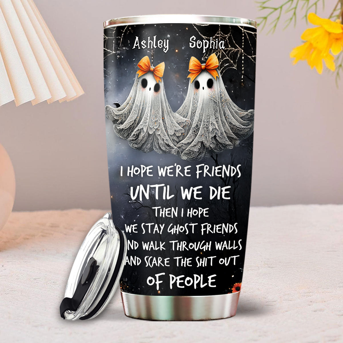 Ghoulmates Besties Personalized Tumbler, Halloween Gift for Best Friends