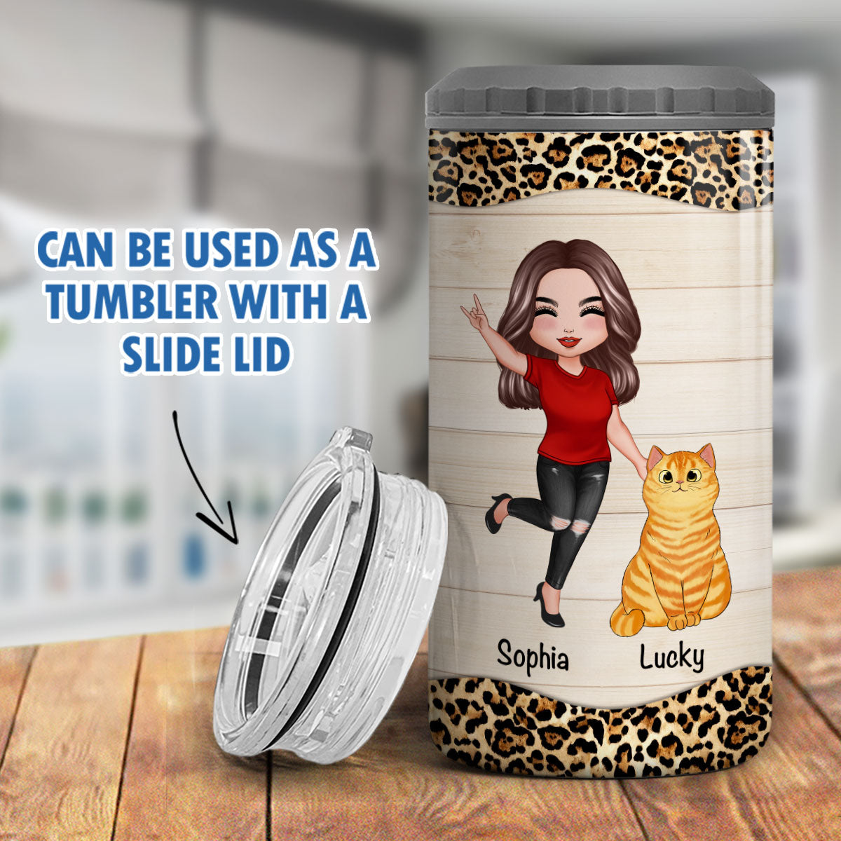 Rockin‘ Cat Mom Life Personalized Multi-Use Tumbler, 4 In 1 Can Cooler, Gift For Cat Mom
