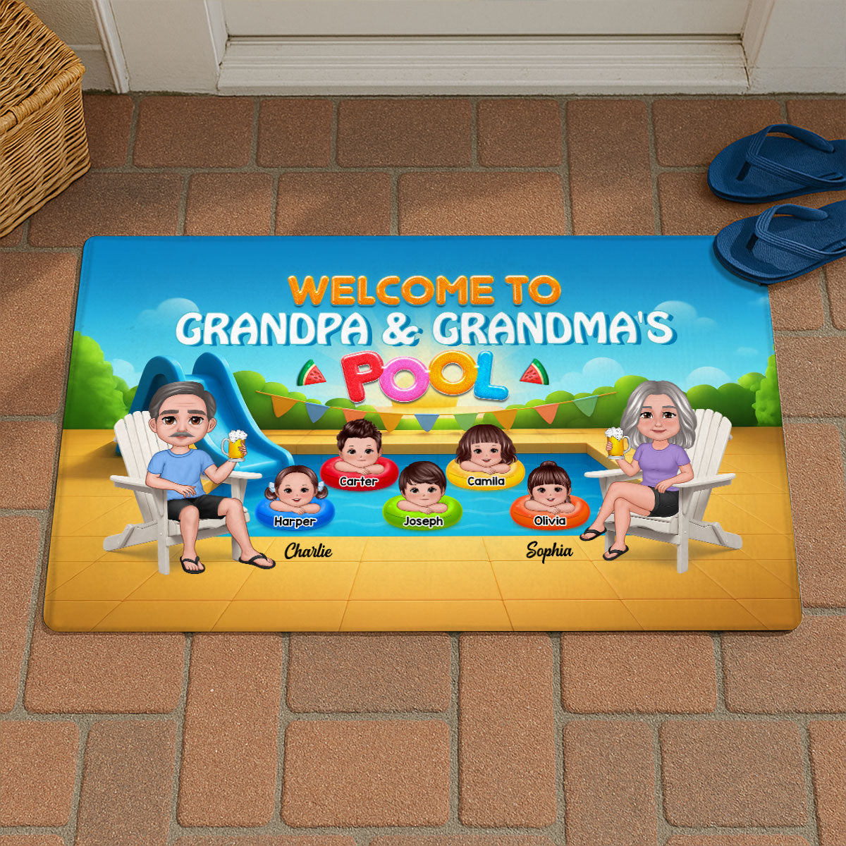 Summer Vibe Welcome To Grandpa Grandma Grandparents Pool Personalized Doormat