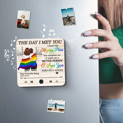 Pride Month LGBT Couple The Day I Met You Personalized Music Fridge Magnet, Gift For Couple