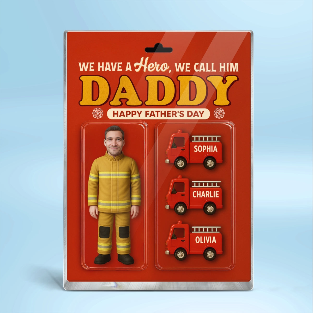 Firefighter Dad Hero Custom Figure 3D Effect Personalized Flat Acrylic Block Plaque, Unique  Gift For Dad