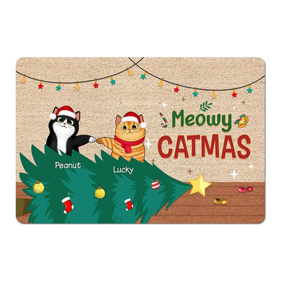 Meowy Catmas Naughty Cat Funny Christmas Personalized Doormat
