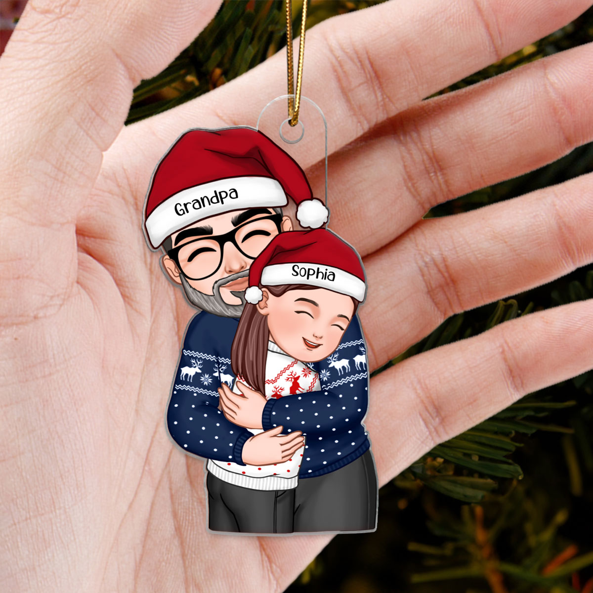 Christmas Cute Grandma Hugging Kid Gift For Granddaughter Grandson - Personalized Acrylic Ornament - Gift For Granddaughter, Grandson