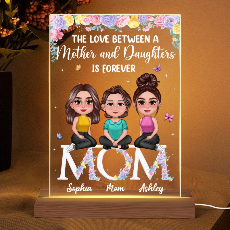 Pretty Doll Mother Daughter Sitting On Text Personalized Acrylic LED Night Light