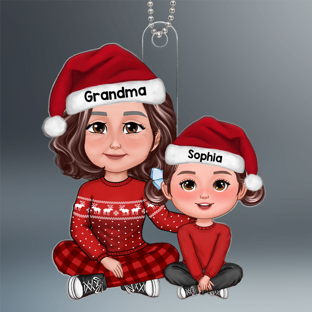 Cute Grandma Granddaughter Grandson Embracing Crossed Legs Personalized Acrylic Ornament