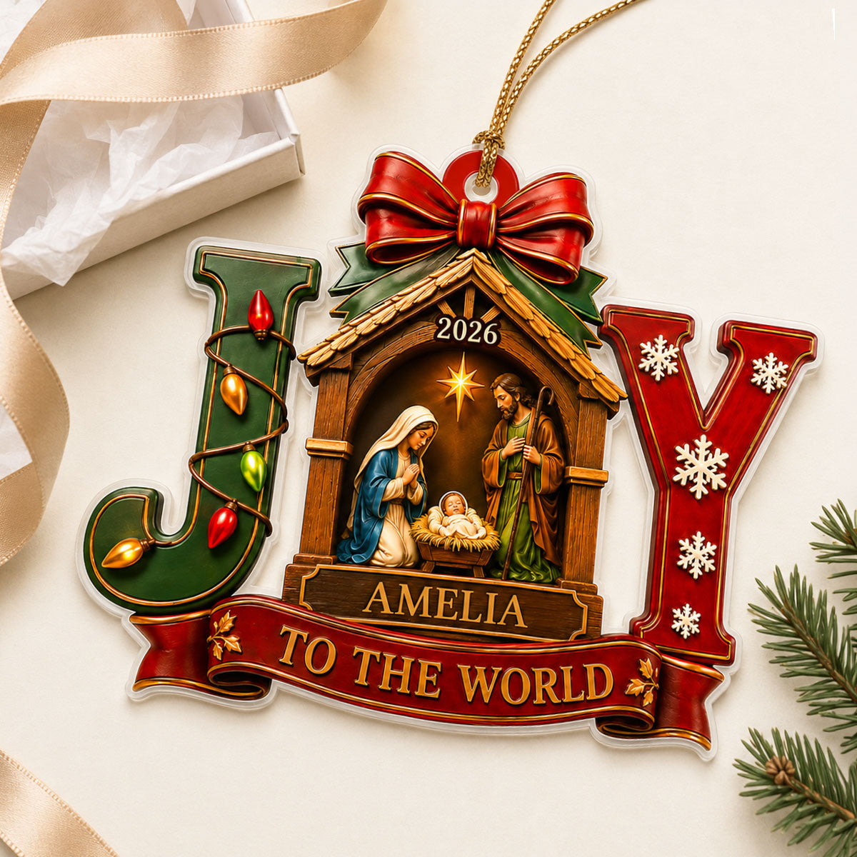 Baby First Christmas Joy To The World - Personalized Acrylic Ornament - Christmas Keepsake