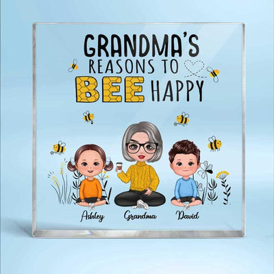 Reason To Bee Happy Doll Grandma And Grandkids Sitting Personalized Acrylic Block Plaque