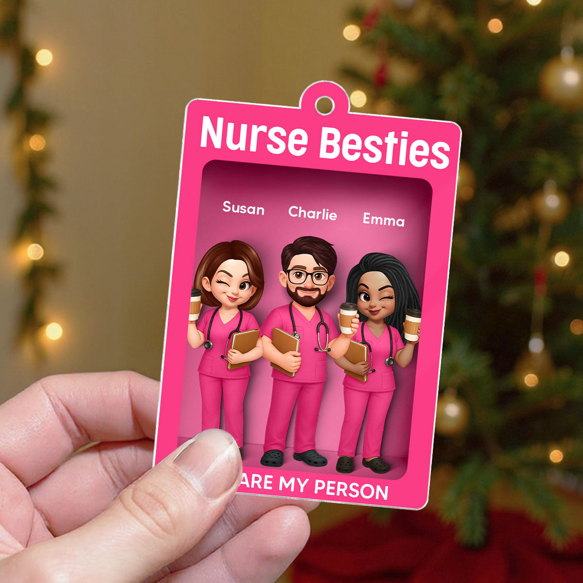 Nurse Besties 3D Effect Toy Box Action Figure - Personalized Acrylic Ornament - Christmas Gift For Coworkers