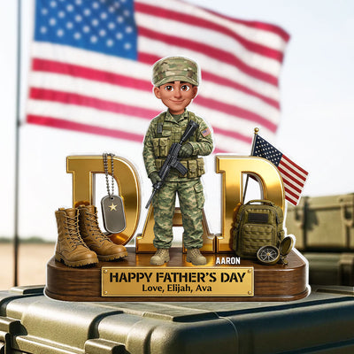 Proud American Military Armed Force Hero Dad 2D Flat - Personalized Acrylic Block Plaque - Father's Day Gift For Dad