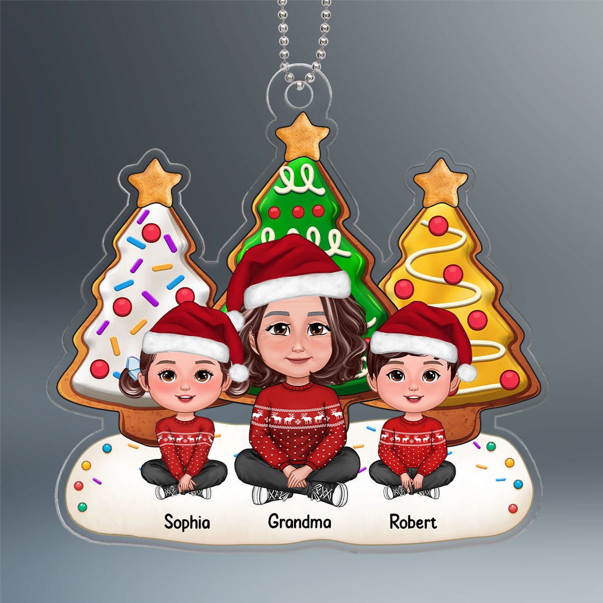Grandma Grandkids Sitting Cookie Christmas Tree Personalized Acrylic Ornament