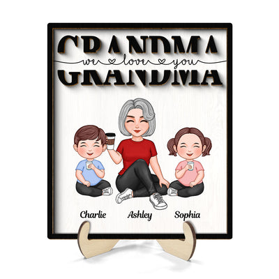 Grandma Mom Auntie Kids Sitting We Love You Mother‘s Day Gift Personalized 2-Layer Wooden Plaque