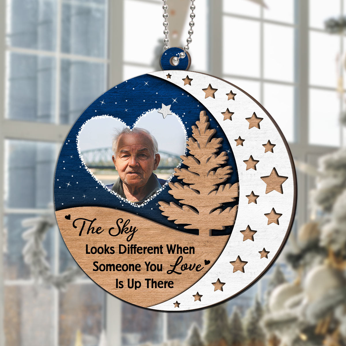 The Sky Looks Different Someone You Love Up There Memorial Christmas Personalized 2-Layer Wooden Ornament