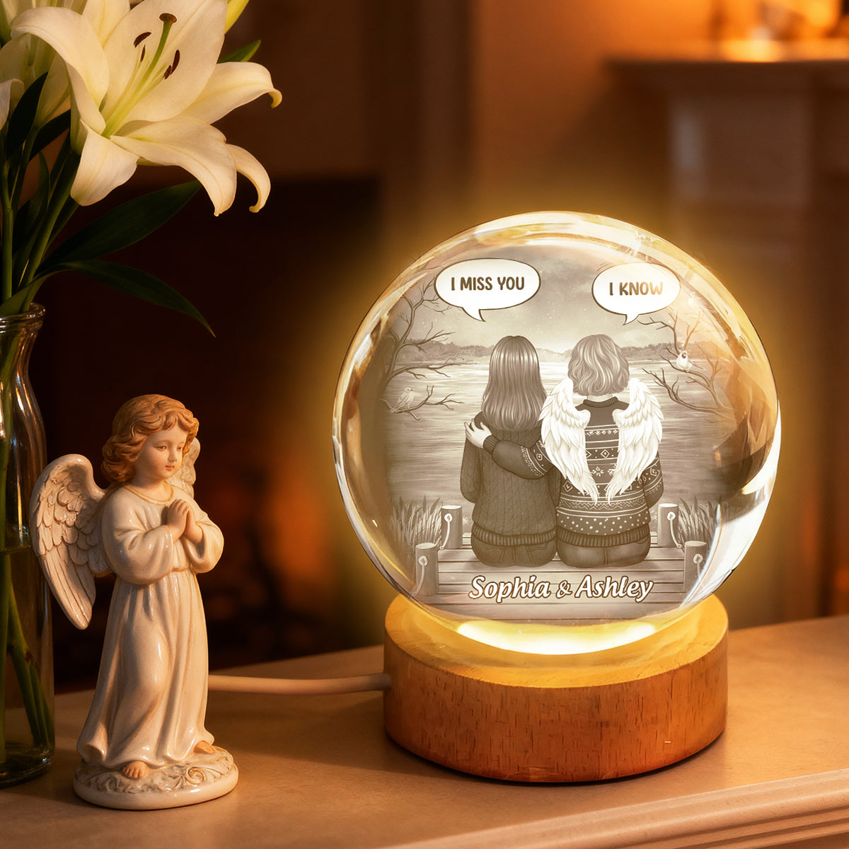 I Miss You Back View Memorial - Personalized Crystal Ball LED Night Light - Memorial Sympathy Gift
