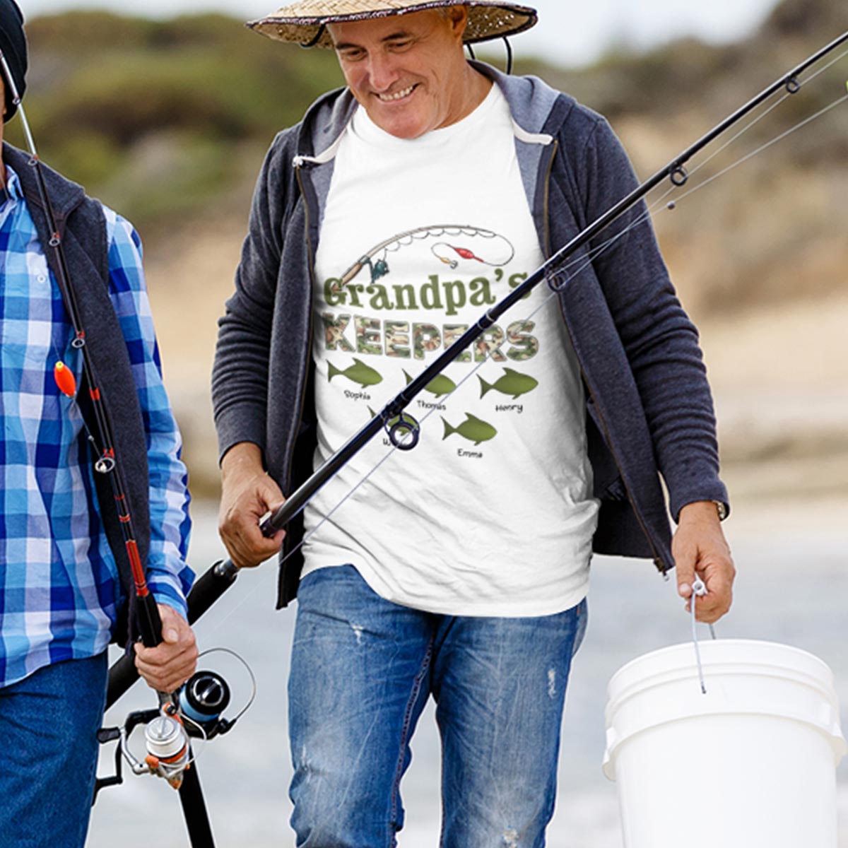 Grandpa‘s Keepers Camouflage Pattern Fishing - Personalized Shirt - Gift For Grandpa, Dad