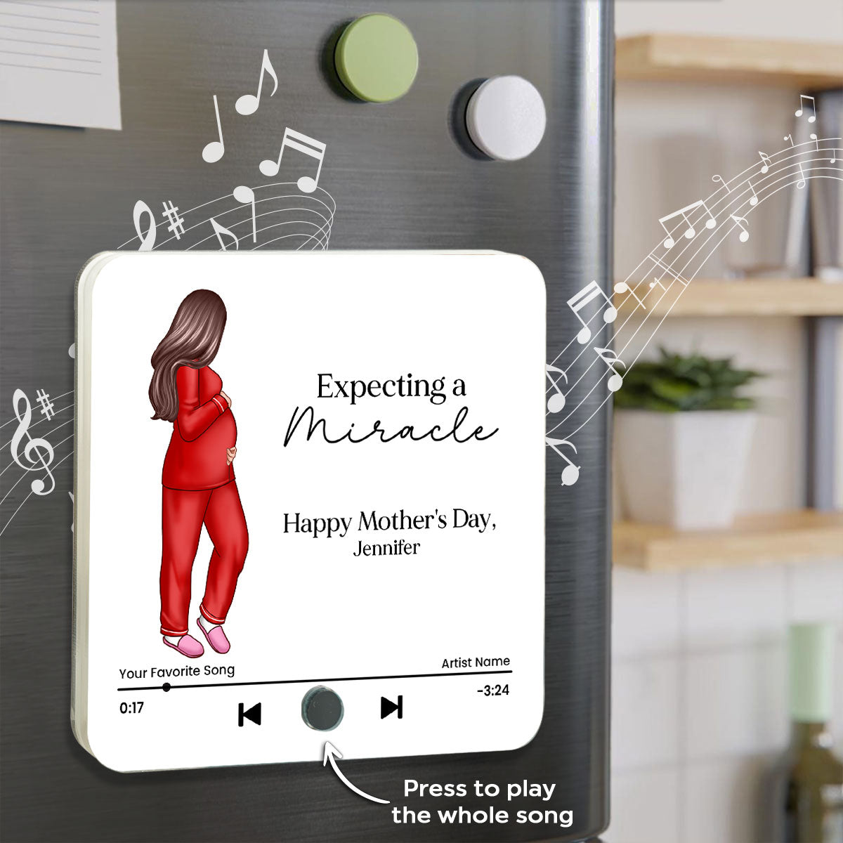 Pregnant Wife Personalized Music Fridge Magnet, Perfect Gift For Pregnant Wife, Custom Favorite Song As Messages