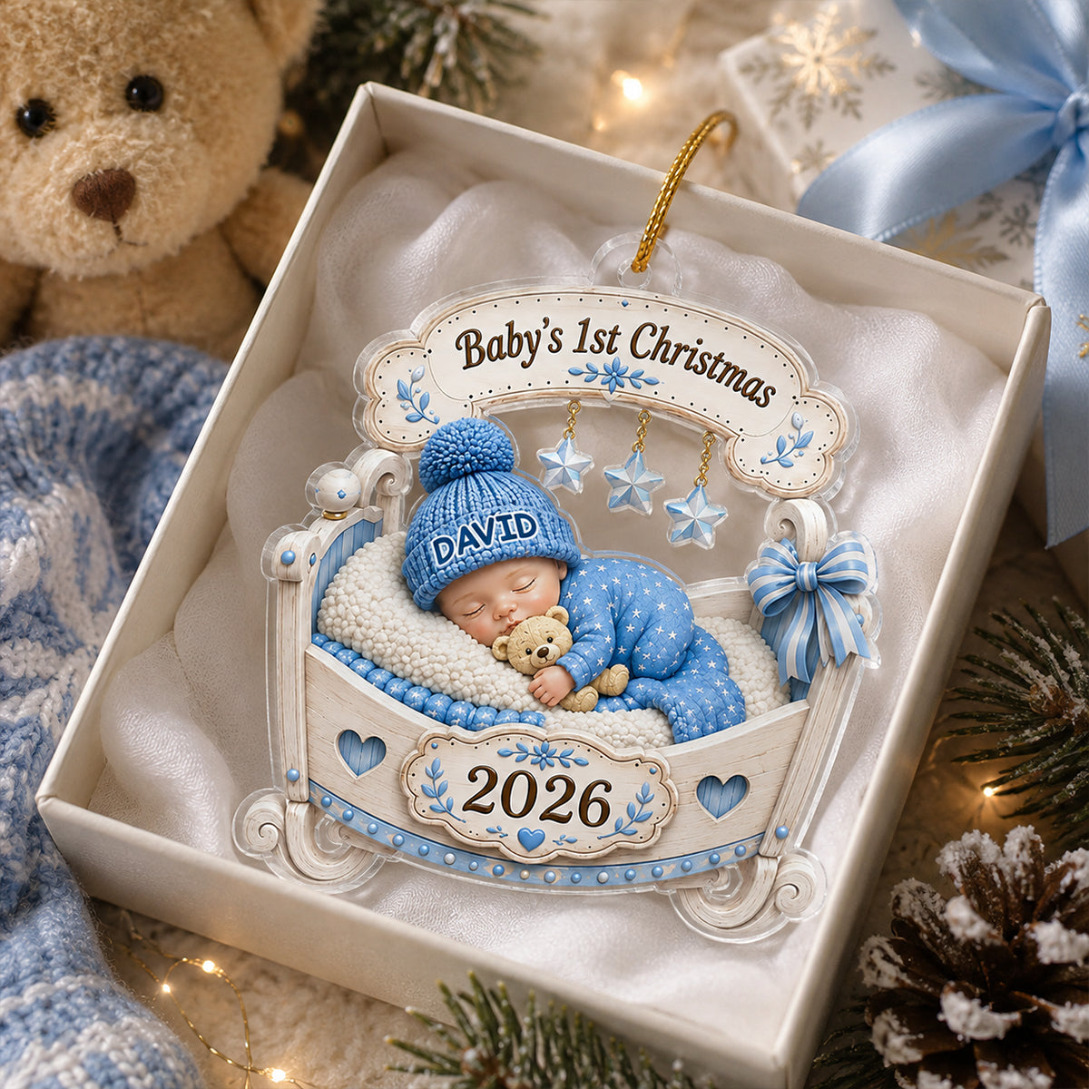 Baby Sleeping First Christmas - Personalized Acrylic Ornament - Christmas Gift for Baby Boy Girl, New Mom, New Dad