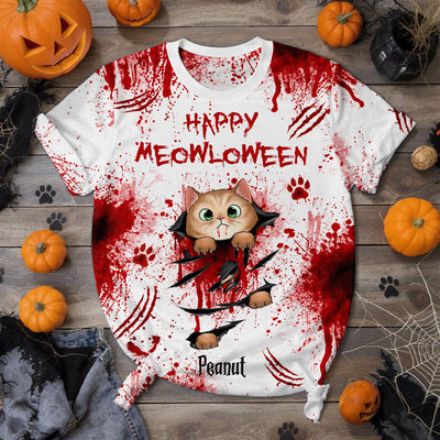 Spooky Cat Tearing Out Halloween Personalized Shirt, Purrfect Costume for Cat Lover