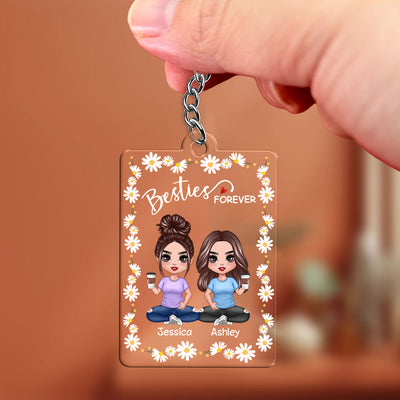 Daisy Flower Frame Doll Besties Sisters Sitting Personalized Acrylic Keychain