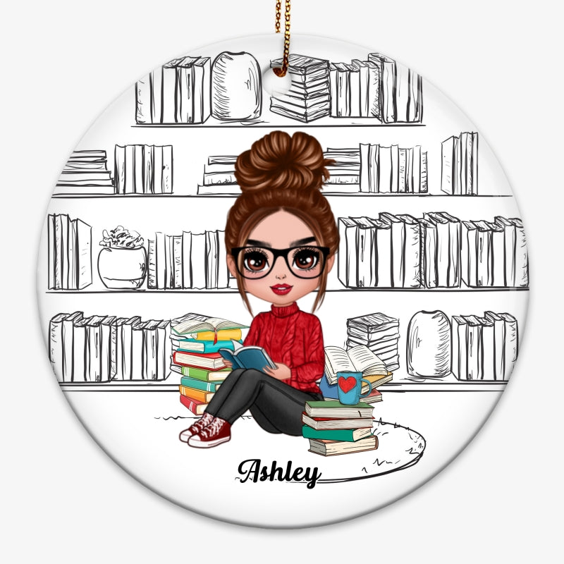 Reading Book Girl Outline Background Personalized Circle Ornament