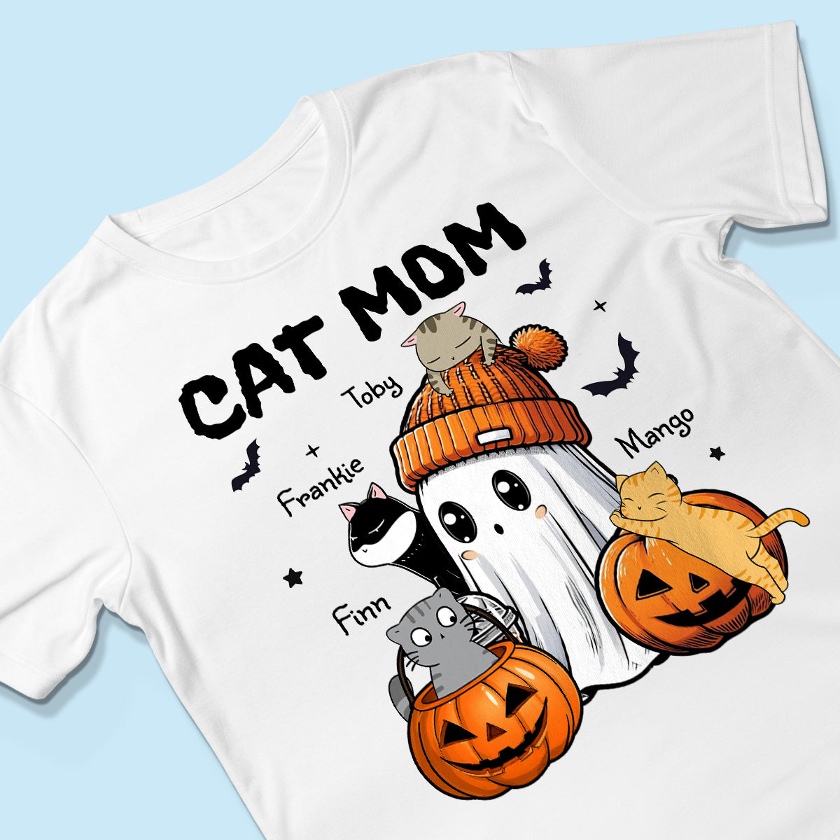 Spooky Ghost Cat Mom Personalized Halloween Shirt