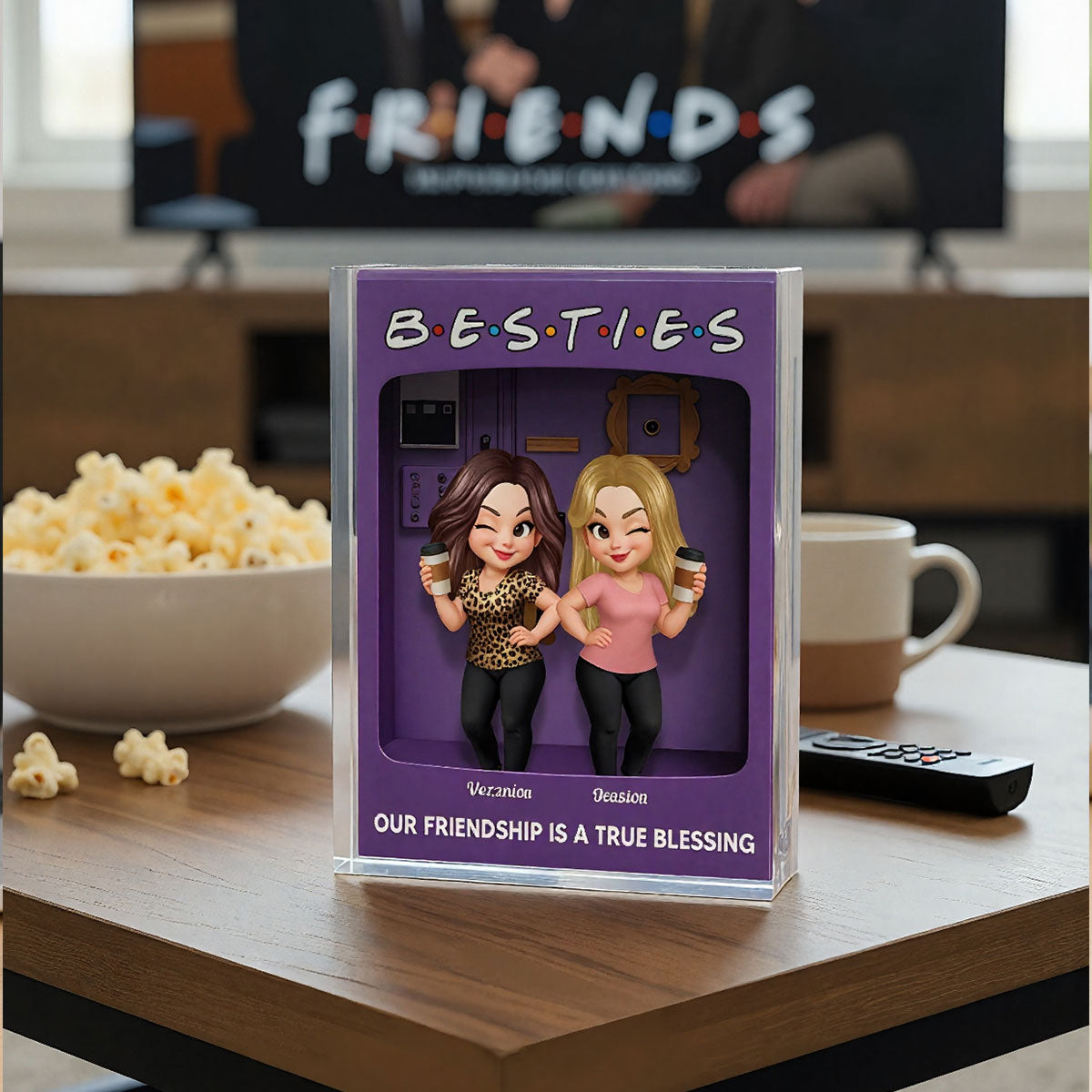 Besties Forever Best Friends Purple Toy Box Style Personalized Acrylic Block Plaque, Friendship Gift For Besties