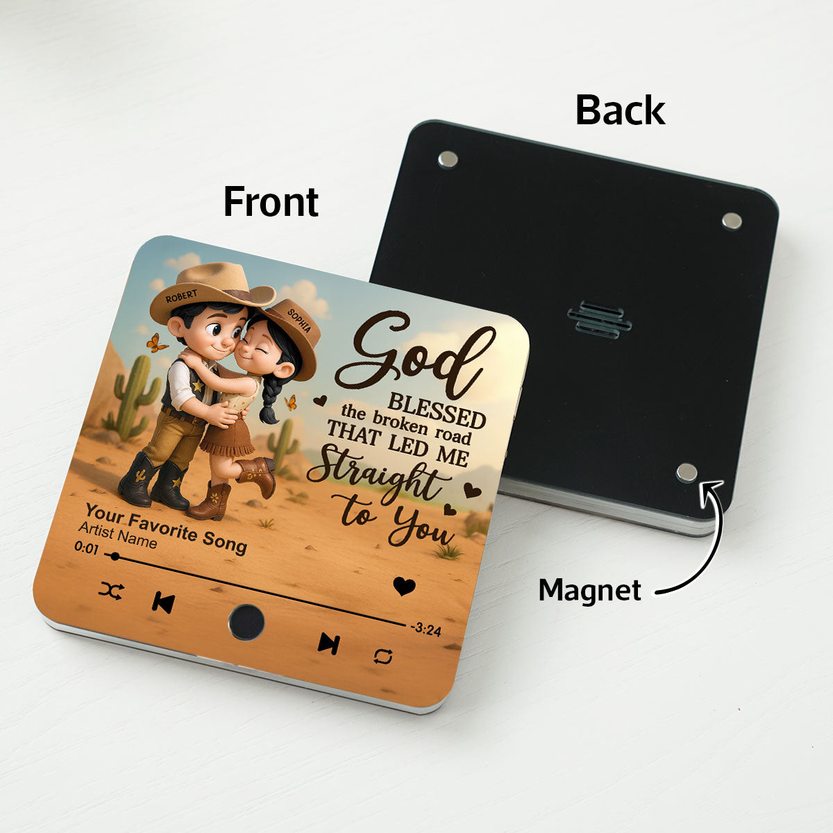 Favorite Place Is Next To You Cartoon Style Countryside Couple Cowboy Cowgirl Personalized Music Fridge Magnet