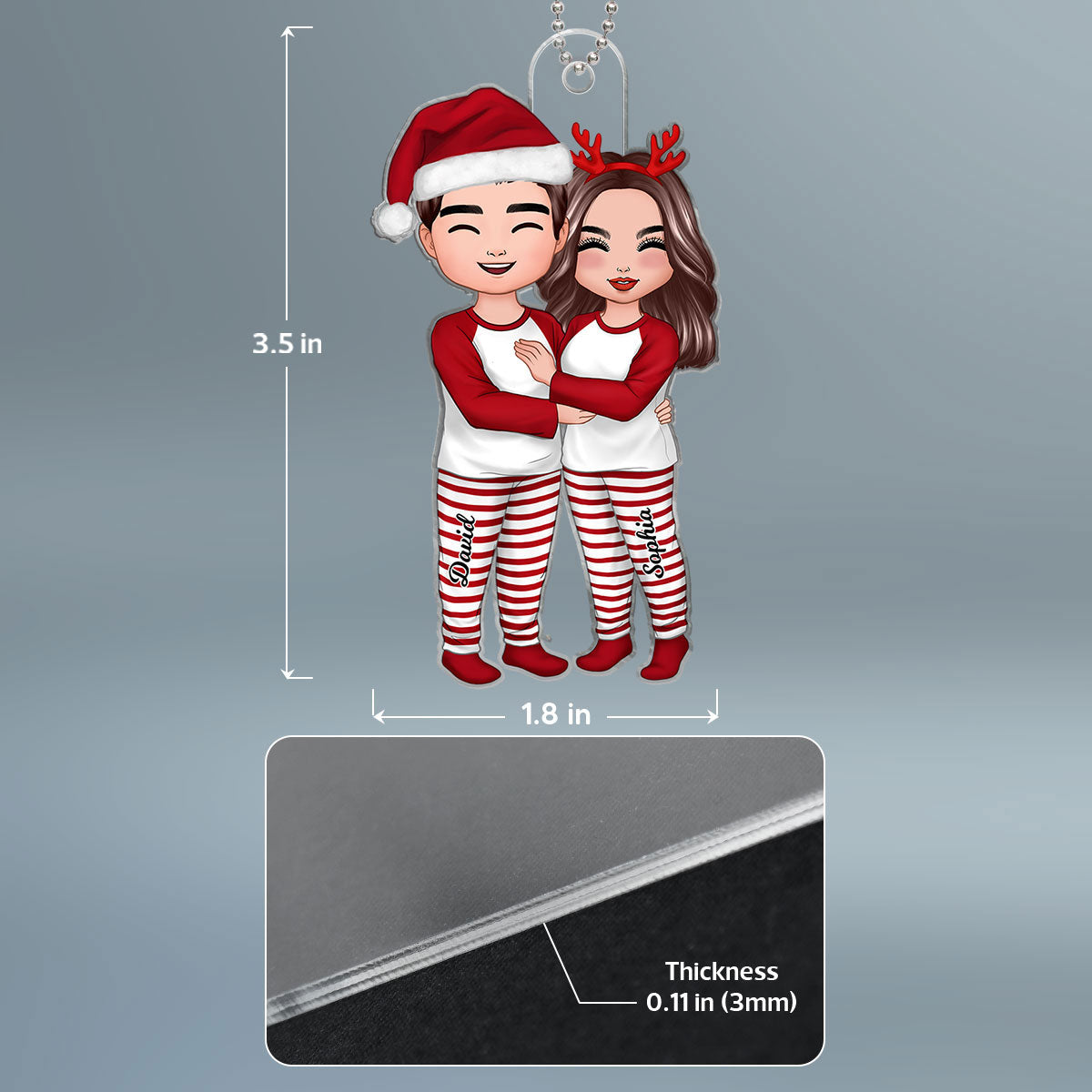 Christmas Doll Couple Standing Hugging Personalized Acrylic Ornament