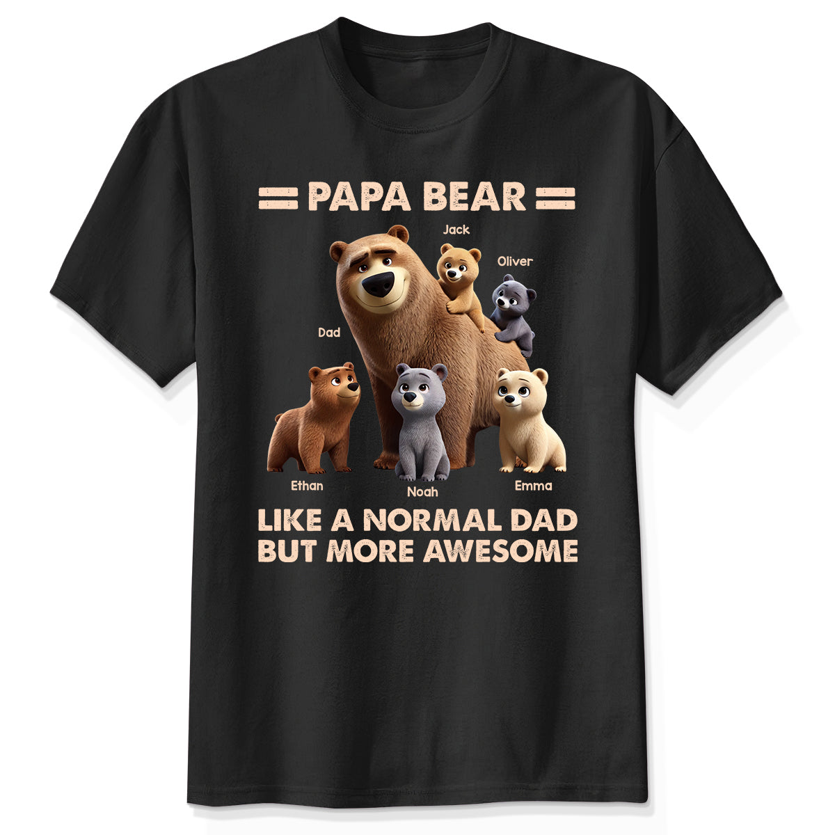Papa Bear And Kids 3D Cute Personalized Shirt, Father's Day gift for Dads, Grandpas