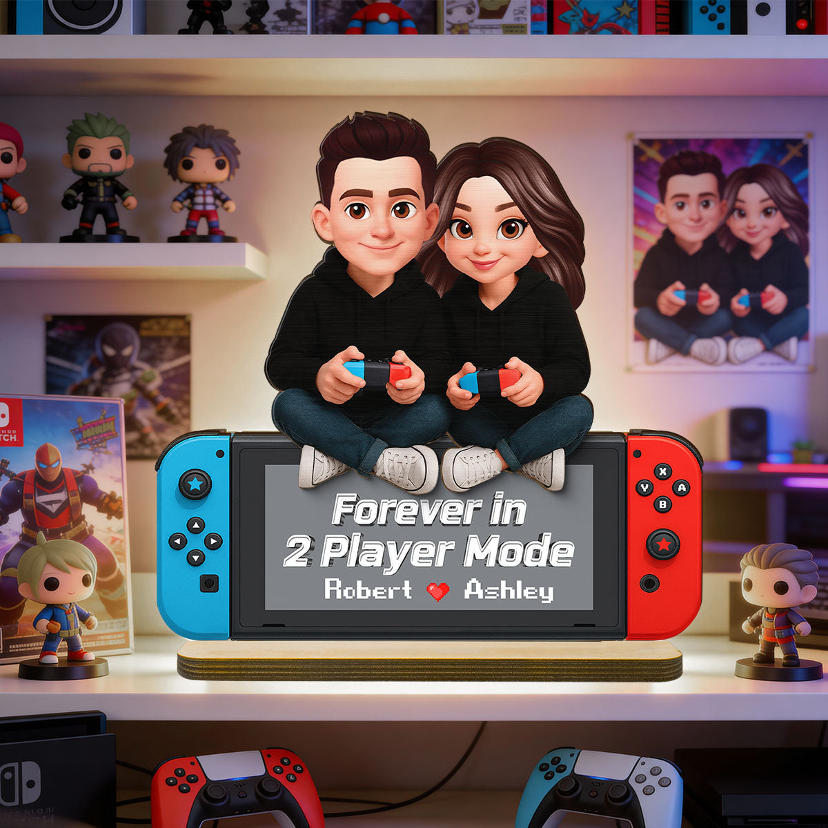 Forever In 2 Player Mode Gaming Couple - Personalized 2-Layered Wooden Plaque - Heartfelt Anniversary Gift For Gamers, For Him, For Her