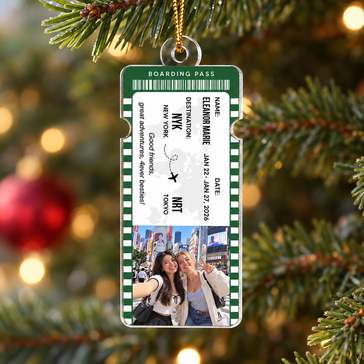 Travel Ticket Photo Keepsake - Personalized Acrylic Ornament - Gift for Best Friends, Couples & Travel Lovers