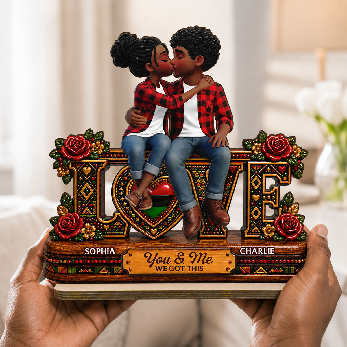 Eternal Love Couple Together - Personalized 2-Layered Wooden Plaque - Anniversary Gift For Couple