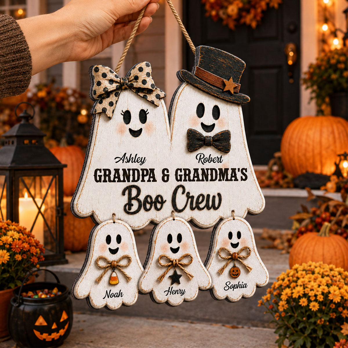 Rustic Halloween Grandpa Grandma's Boo Crew - Personalized Wood Sign - Halloween Decoration For Grandparents