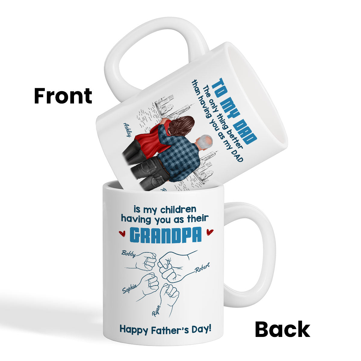 To Dad My Children Having You As Their Grandpa Fist Bump Blue Tone Personalized Mug, Gift For Dad