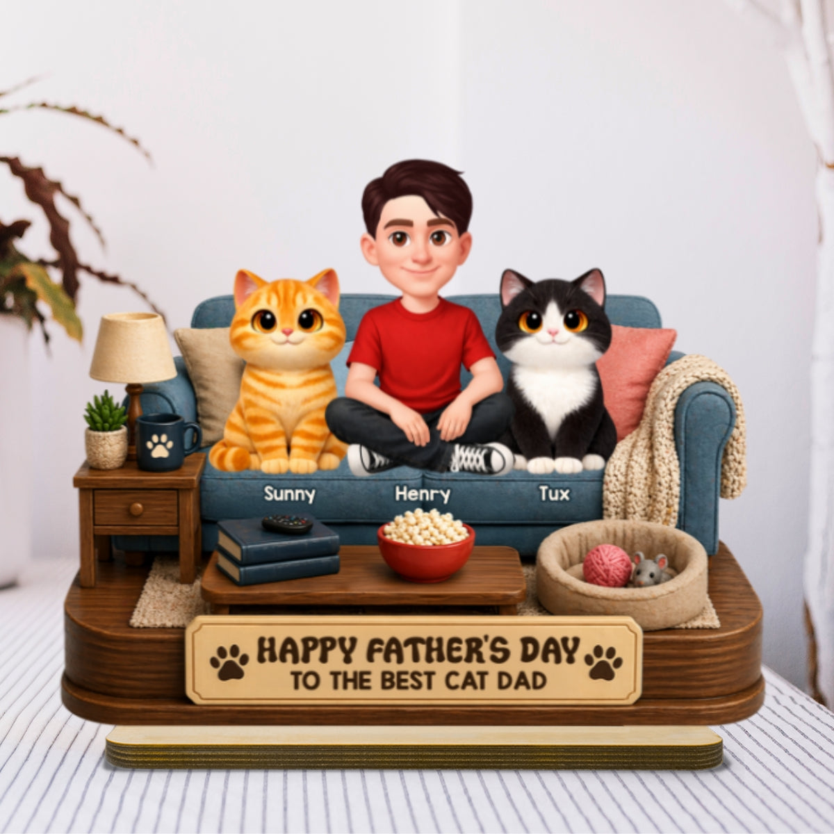 Happy Father's Day Best Cat Dad - Personalized 2-Layered Wooden Plaque - Father's Day Gift For Cat Dad, Cat Lovers